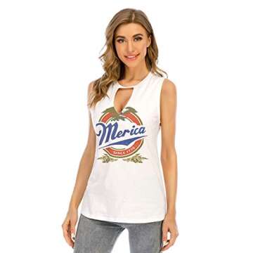 HDLTE Women Merica Since 1776 Tank Tops Sleeveless Racerback T-Shirt Vest (White1, S)