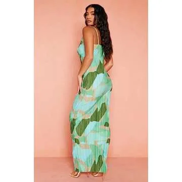 LASPIA Cowl Neck Dress Sexy Strap Shoulder Pleated Maxi Dresses Summer Wedding Guest Dresses for Women,Green,Medium