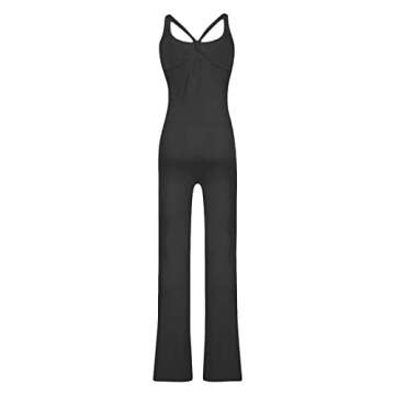 KMBANGI Women Yoga Jumpsuits Sleeveless Workout Bodycon Square Neck One Piece Romper Bodysuit Club Streetwear(D-black,S)