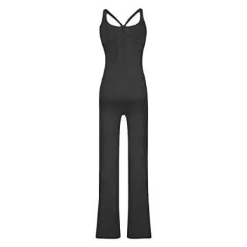 KMBANGI Women Yoga Jumpsuits Sleeveless Workout Bodycon Square Neck One Piece Romper Bodysuit Club Streetwear(D-black,S)