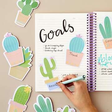 Paper Junkie 6-Pack Cactus Sticky Notes, Cute Succulent Note Pad for Office Stationery Supplies, Adh...