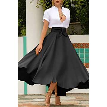 chouyatou Women's Elegant High Waisted Side Slit Irregular Bohemian Maxi Skirt with Pockets (Small, Black)