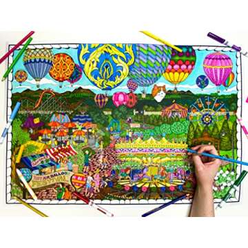 Balloon Festival - Giant Wall Size Coloring Poster - 32.5" X 22" (Great for Family Time, Adults, Kids, Classrooms, Care Facilities and Group Activities - Beautiful Arts Crafts Project on Bright White Paper)