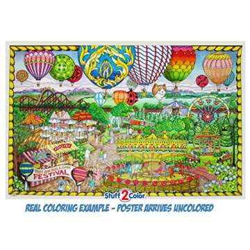 Balloon Festival - Giant Wall Size Coloring Poster - 32.5" X 22" (Great for Family Time, Adults, Kids, Classrooms, Care Facilities and Group Activities - Beautiful Arts Crafts Project on Bright White Paper)