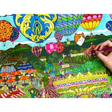 Balloon Festival - Giant Wall Size Coloring Poster - 32.5" X 22" (Great for Family Time, Adults, Kids, Classrooms, Care Facilities and Group Activities - Beautiful Arts Crafts Project on Bright White Paper)