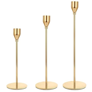 NLBTW Gold Taper Candle Holders Set of 3 Candlestick Holders for Home and Events