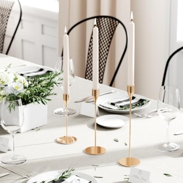 NLBTW Gold Taper Candle Holders Set of 3 Elegant Decor
