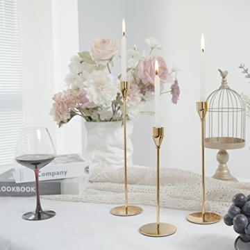 NLBTW Gold Taper Candle Holders Set of 3 Elegant Decor