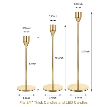 NLBTW Gold Taper Candle Holders Set of 3 Elegant Decor