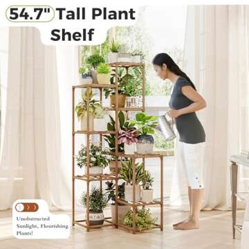 Bamworld Plant Stand Indoor Outdoor Corner Plant Shelf 54.7" Tall Plant Table Wood Large Plant Holde...
