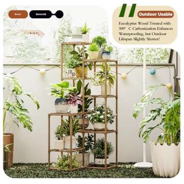 Bamworld Plant Stand Indoor Outdoor Corner Plant Shelf 54.7" Tall Plant Table Wood Large Plant Holder for Multiple Plants Patio Balcony Garden Office Home Decor