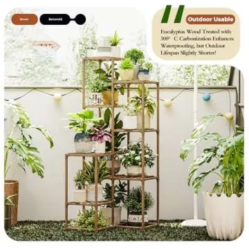 Bamworld Plant Stand Indoor Outdoor Corner Plant Shelf 54.7" Tall Plant Table Wood Large Plant Holder for Multiple Plants Patio Balcony Garden Office Home Decor