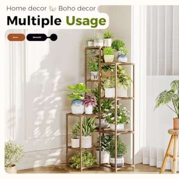 Bamworld Plant Stand Indoor Outdoor Corner Plant Shelf 54.7" Tall Plant Table Wood Large Plant Holder for Multiple Plants Patio Balcony Garden Office Home Decor