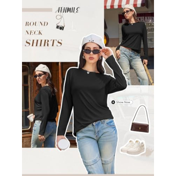 Loose Fit Women's Long Sleeve Tee Tops for Fall