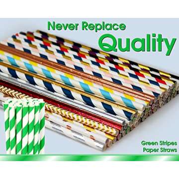 150-Pack Premium Green Striped Paper Straws - Biodegradable Cake Pop Sticks for Weddings, Birthdays, Anniversaries, Holiday Celebrations, and Disposable Drinking Straws