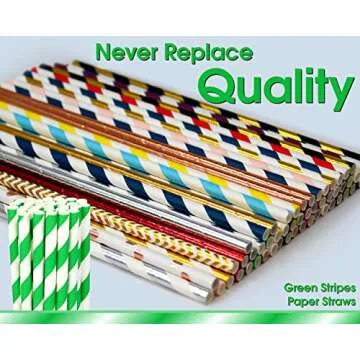150-Pack Premium Green Striped Paper Straws - Biodegradable Cake Pop Sticks for Weddings, Birthdays, Anniversaries, Holiday Celebrations, and Disposable Drinking Straws