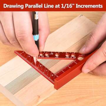 Small Square Tool with 0.7mm Mechanical Pencil Fixed Miter Angle Pin 90 Degree Mini Carpenter Square Precision Woodworking Machinist Measuring Square for Marking Gauge Furniture and Cabinet Making