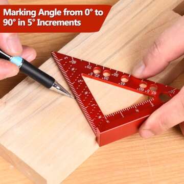Small Square Tool with 0.7mm Mechanical Pencil Fixed Miter Angle Pin 90 Degree Mini Carpenter Square Precision Woodworking Machinist Measuring Square for Marking Gauge Furniture and Cabinet Making
