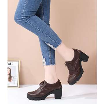 DADAWEN Women's Leather Classic Lace Up Platform Chunky Mid-Heel Square Toe Oxfords Dress Pump Shoes...
