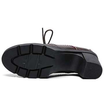 DADAWEN Women's Leather Classic Lace Up Platform Chunky Mid-Heel Square Toe Oxfords Dress Pump Shoes Brown US Size 9