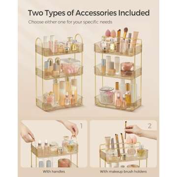 SONGMICS Makeup Organizer, 3-Tier Skincare Organizer Countertop, Customizable, 2 Types of Accessorie...