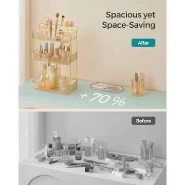 SONGMICS Makeup Organizer, 3-Tier Skincare Organizer Countertop, Customizable, 2 Types of Accessories, Jewelry Holder, for Vanity, Bedroom, Bathroom, Champagne Gold UJKA013A01