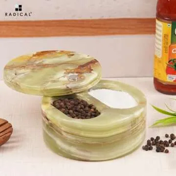Radicaln Marble Salt Cellar With Lid 5" Inches Green Onyx Handmade Stone Salt Holder Ideal Salt Box With Lid, Spice Jar & Salt Container Salt Dish For Kichen Countertop