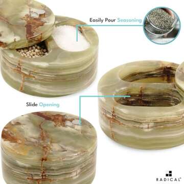 Radicaln Marble Salt Cellar With Lid 5" Inches Green Onyx Handmade Stone Salt Holder Ideal Salt Box With Lid, Spice Jar & Salt Container Salt Dish For Kichen Countertop