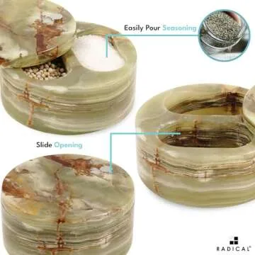 Radicaln Marble Salt Cellar With Lid 5" Inches Green Onyx Handmade Stone Salt Holder Ideal Salt Box With Lid, Spice Jar & Salt Container Salt Dish For Kichen Countertop
