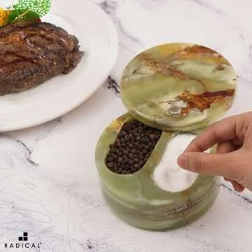 Radicaln Marble Salt Cellar With Lid 5" Inches Green Onyx Handmade Stone Salt Holder Ideal Salt Box With Lid, Spice Jar & Salt Container Salt Dish For Kichen Countertop