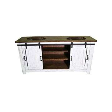 70" White Farmhouse Sliding Barn Door Double Sink Bathroom Vanity