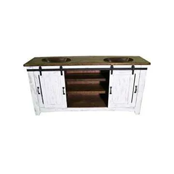 70" White Farmhouse Sliding Barn Door Double Sink Bathroom Vanity