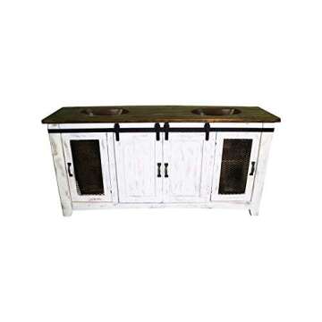 70" White Farmhouse Sliding Barn Door Double Sink Bathroom Vanity