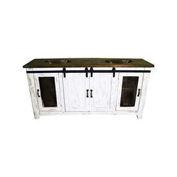 70" White Farmhouse Sliding Barn Door Double Sink Bathroom Vanity