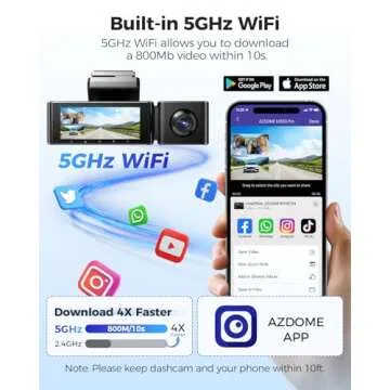 AZDOME M550 Pro 5G WiFi 3 Channel Dash Cam Built-in GPS, 4K+1080P Dual Dash Camera for Cars with 64GB Card, 1440P+1080P+1080P Front and Rear Inside, 3.19" IPS Screen, IR Night Vision, 24H Parking Mode