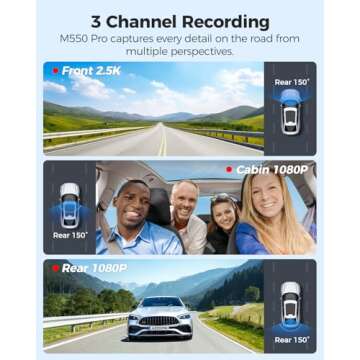 AZDOME M550 Pro 5G WiFi 3 Channel Dash Cam Built-in GPS, 4K+1080P Dual Dash Camera for Cars with 64GB Card, 1440P+1080P+1080P Front and Rear Inside, 3.19" IPS Screen, IR Night Vision, 24H Parking Mode