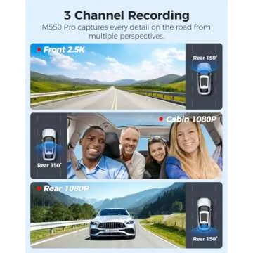 AZDOME M550 Pro 5G WiFi 3 Channel Dash Cam Built-in GPS, 4K+1080P Dual Dash Camera for Cars with 64GB Card, 1440P+1080P+1080P Front and Rear Inside, 3.19" IPS Screen, IR Night Vision, 24H Parking Mode
