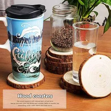 5ARTH Natural Wood Slices - 30 Pcs 3.1-3.5 inches Craft Unfinished Wood kit Predrilled with Hole Wooden Circles for Arts Wood Slices Christmas Ornaments DIY Crafts