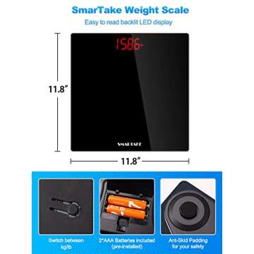 Weight Scale, SmarTake Precision Digital Body Bathroom Scale with Step-On Technology, 6mm Tempered G...