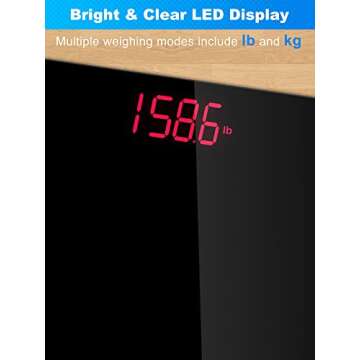 Weight Scale, SmarTake Precision Digital Body Bathroom Scale with Step-On Technology, 6mm Tempered Glass Easy Read Backlit LED Display, Body Tape Measure Included, 400 Pounds, Black