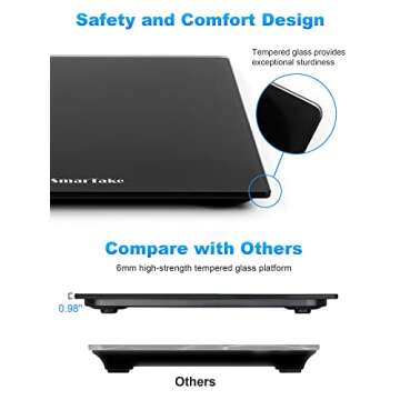 Weight Scale, SmarTake Precision Digital Body Bathroom Scale with Step-On Technology, 6mm Tempered Glass Easy Read Backlit LED Display, Body Tape Measure Included, 400 Pounds, Black