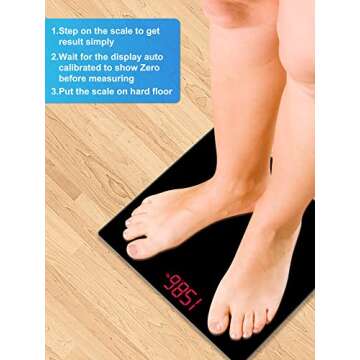 Weight Scale, SmarTake Precision Digital Body Bathroom Scale with Step-On Technology, 6mm Tempered Glass Easy Read Backlit LED Display, Body Tape Measure Included, 400 Pounds, Black