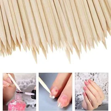 Onwon 200 Pieces Orange Wood Sticks - Double Sided Nail Art Multi-Functional Cuticle Pusher Remover, Clean Nail Polish - 110mm Pointed End & Flat End Manicure Pedicure Tool