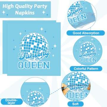 96Pcs Dancing Queen Party Supplies Dancing Queen Paper Plates Napkins Disposable Blue Disco Party Tableware Set 70s Disco 17th Birthday Dinnerware for Party Bachelorette Decoration Serve 24