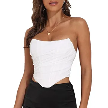 Women's Vintage Strapless Open Back Boned Mesh Bustier Zip Back Corset Bodyshaper Crop Top