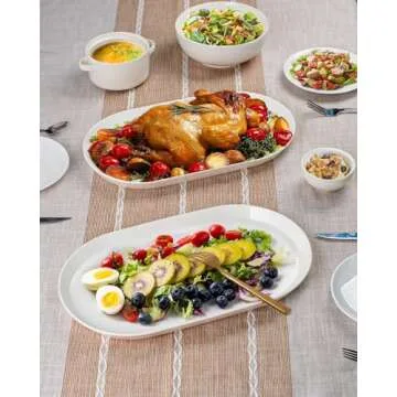 Taeochiy 16" Large Serving Platter - Oval Large Serving Tray, Ceramic Turkey Platters, White Platters for Serving Food, Appetizers, Entertaining, Party, Set of 2
