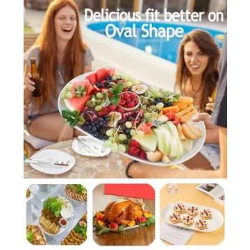 Taeochiy 16" Large Serving Platter - Oval Large Serving Tray, Ceramic Turkey Platters, White Platters for Serving Food, Appetizers, Entertaining, Party, Set of 2