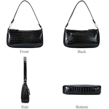 Small Shoulder Bags for Women Mini Handbags with Croc Pattern (Black with Leather Strap)