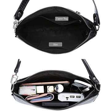 Small Shoulder Bags for Women Mini Handbags with Croc Pattern (Black with Leather Strap)