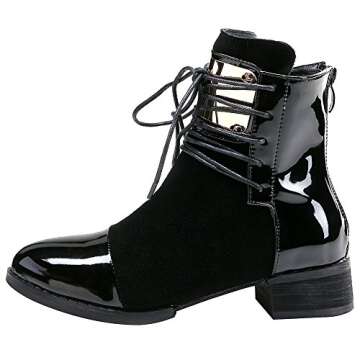 ANUFER Women Punk Metal Style Cap Toe Chunky Heel Zip Ankle Boots Black SN02701 US8.5